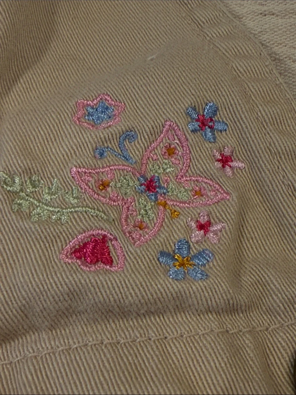 Vintage 90s/Y2K Carter’s Superwear 18M Khaki Floral Embroidered Overalls, sz 18m